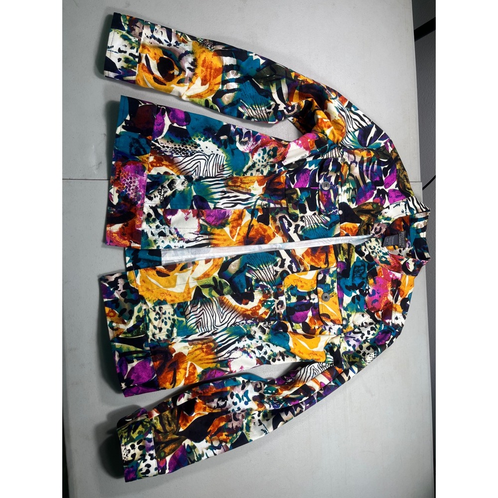 Chico's Additions Size 1 Jacket Floral Animal Print Multicolor Utility Blazer